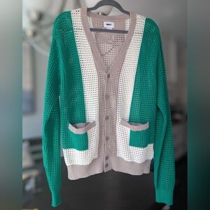 Obey Anderson '60s Retro Green and Cream Cardigan Sweater